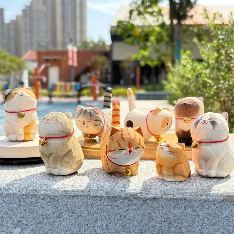 Handmade Wood Carving Cat - 17 Unique Styles