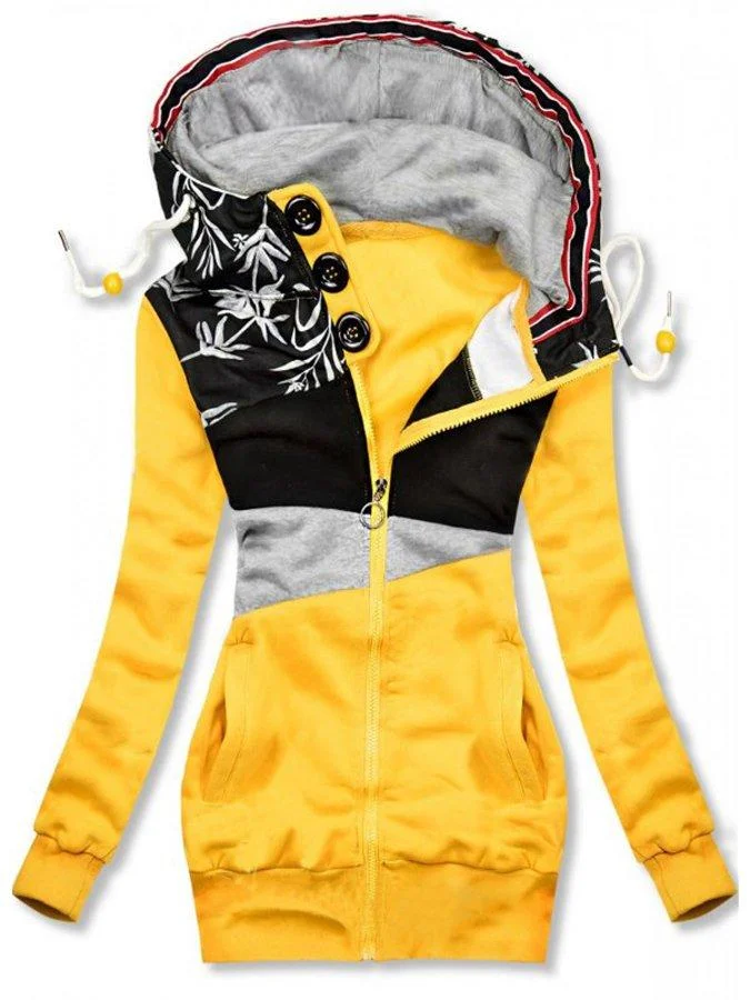 Women Holiday Patchwork Extended Hooded Jacket