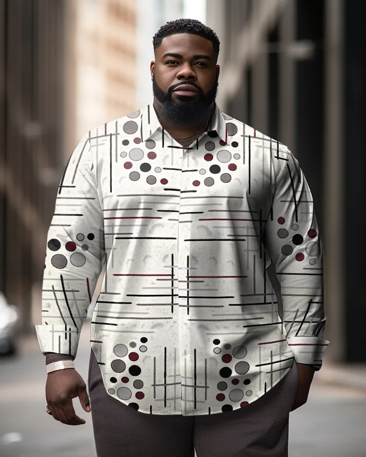 Plus Size Ethnic Style Men's Striped Rhombus Long Sleeve Lapel Long Sleeve Shirt