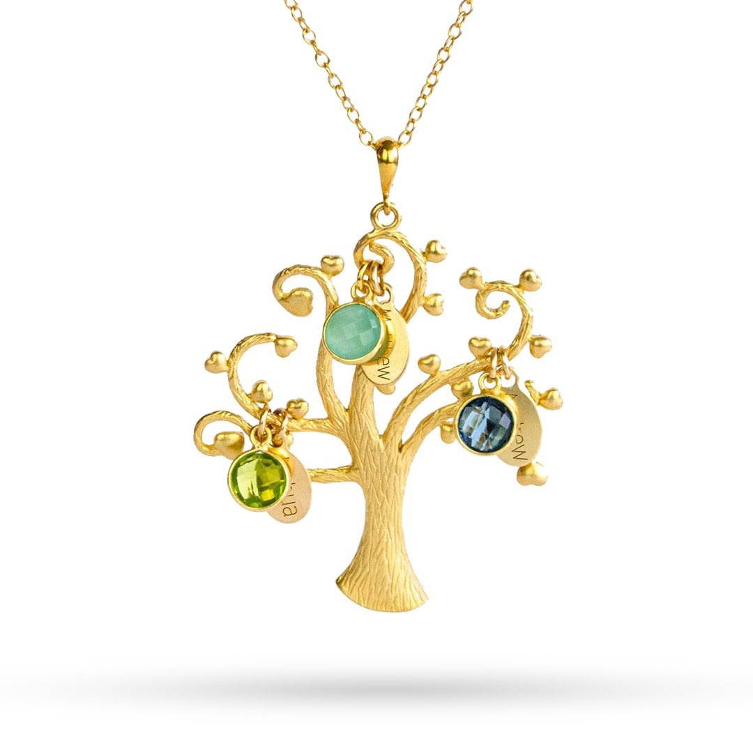 Vangogifts Personalized Family Tree Necklace with Birthstone and Names Mother's Day Gift for Grandma 