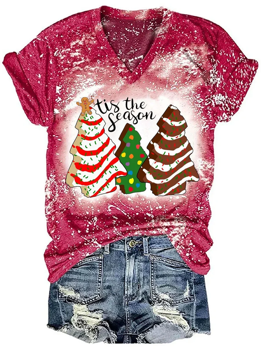 Tis The Season Christmas Tie Dye V-neck T-shirt