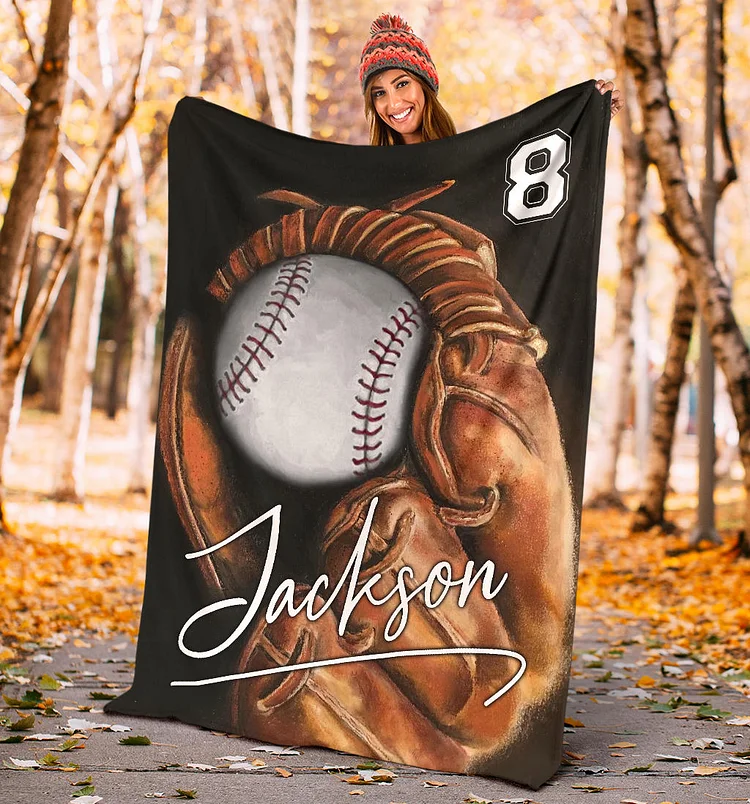 Personalized Baseball Blanket,Boy Custom Name Number Soft Cozy Blanket | BKKid499