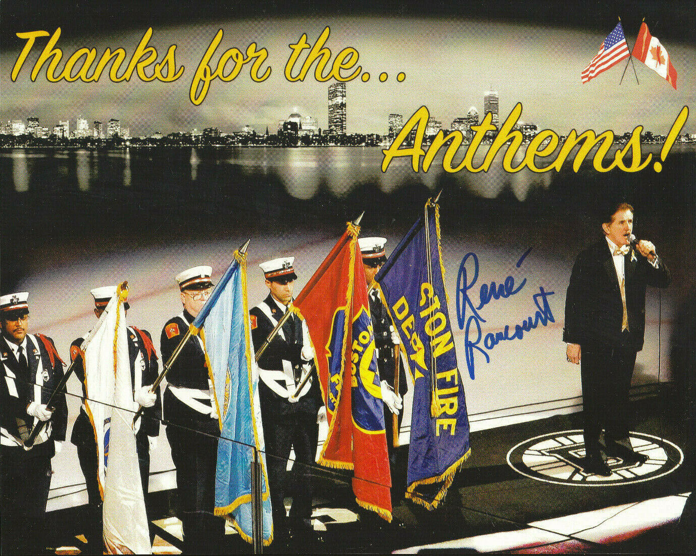 4 LOT RENE RANCOURT AUTOGRAPH SIGNED 8X10 Photo Poster painting BOSTON BRUINS THANKS ANTHEMS