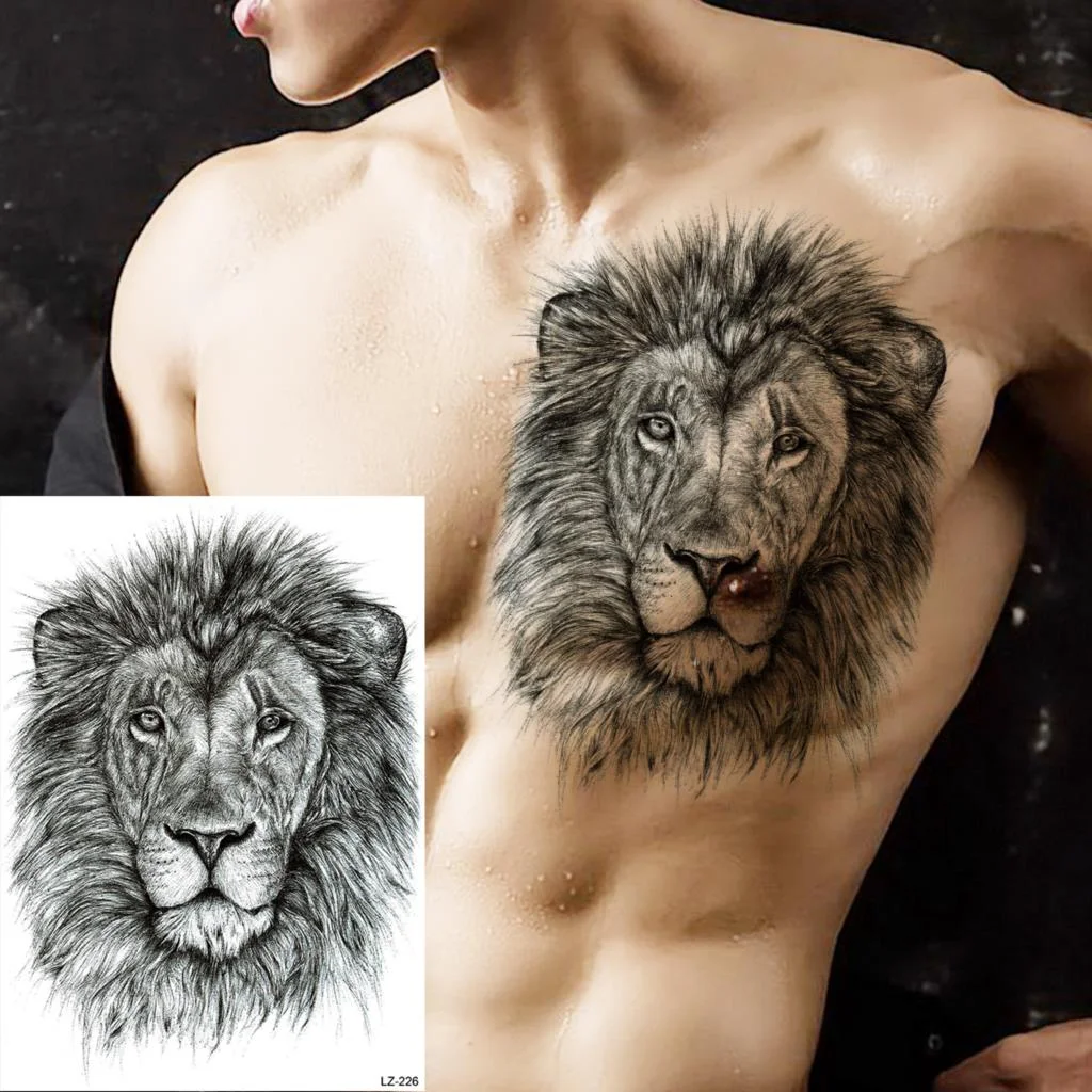 Black Spartan Warrior Temporary Tattoos For Men Adults Realistic Lion Tiger Maori Knight Fake Tattoo Sticker Chest Tatoos 3D