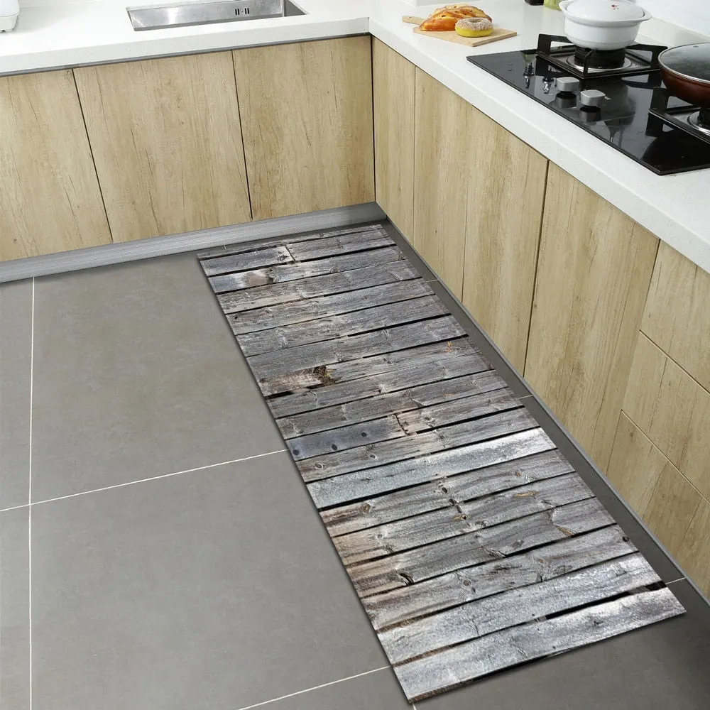 Wood Grain Kitchen Rugs Home Entrance Doormat Bedroom Living Room Decoration Carpet Hallway Balcony Bathroom Anti-Slip Floor Mat