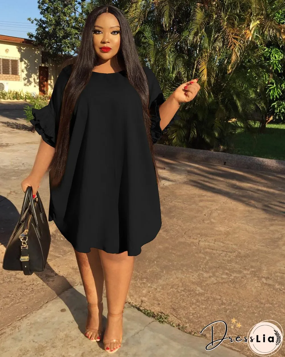 Ruffle Short Sleeve Loose Plus Size Dresses