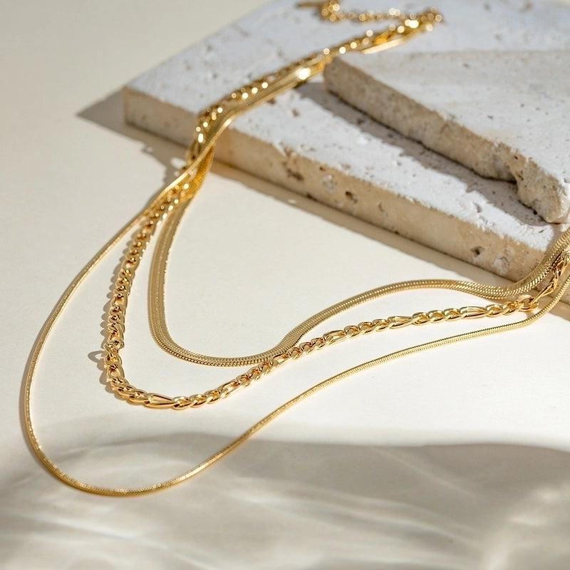 304 Stainless Steel 18K Gold Plated Minimalist Classic Style Solid Color Three Layer Necklace