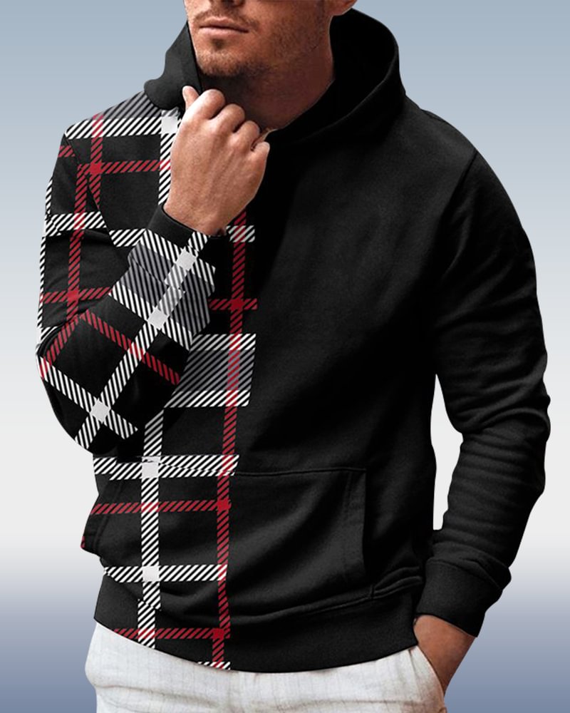 Men's Check Colorblock Hoodie 060