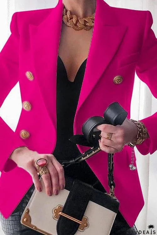 Fashion Chic Solid Long Sleeve Buttons Slim Coat