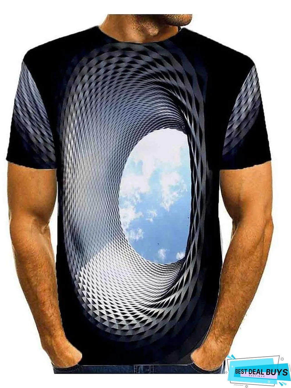 Men's T-shirt Graphic Optical Illusion Print Short Sleeve Daily Tops Basic Round Neck
