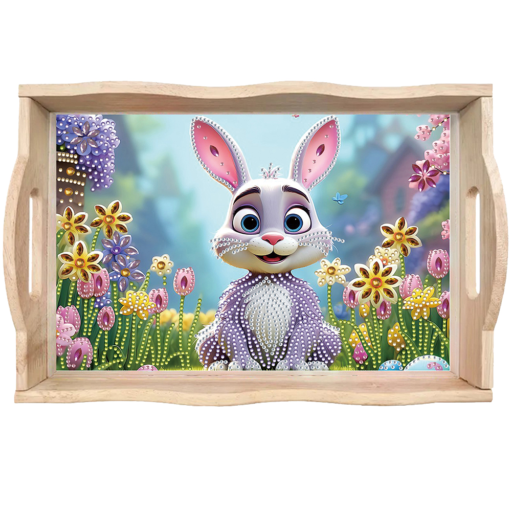 Wooden Garden Rabbit 5D DIY Diamond Painting Serving Tray for Home Decor
