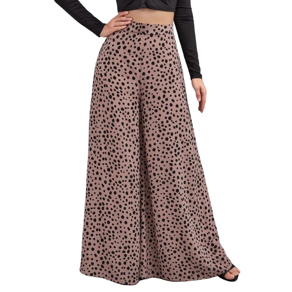 Loose Ladies Elegant Leopard Print High Waist Wide Leg Trousers