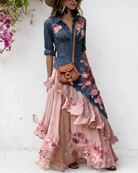 sachin and babi light blue dress Floral Patchwork Printed Maxi Dress Blue