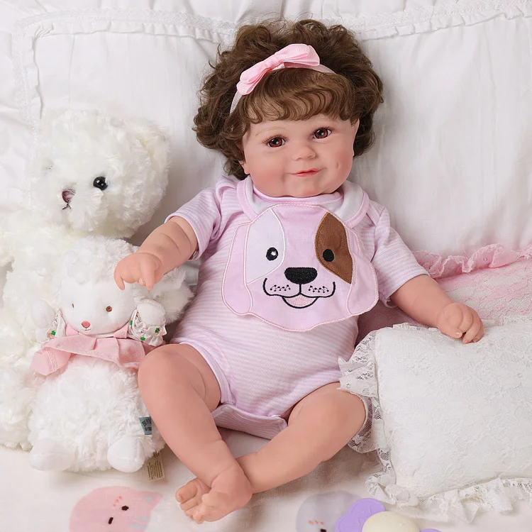 Babeside Maddy 20" Reborn Baby Doll Girl Awake Infant Lovely Puppy Happy Dog Pink With Heartbeat Coos And Breath