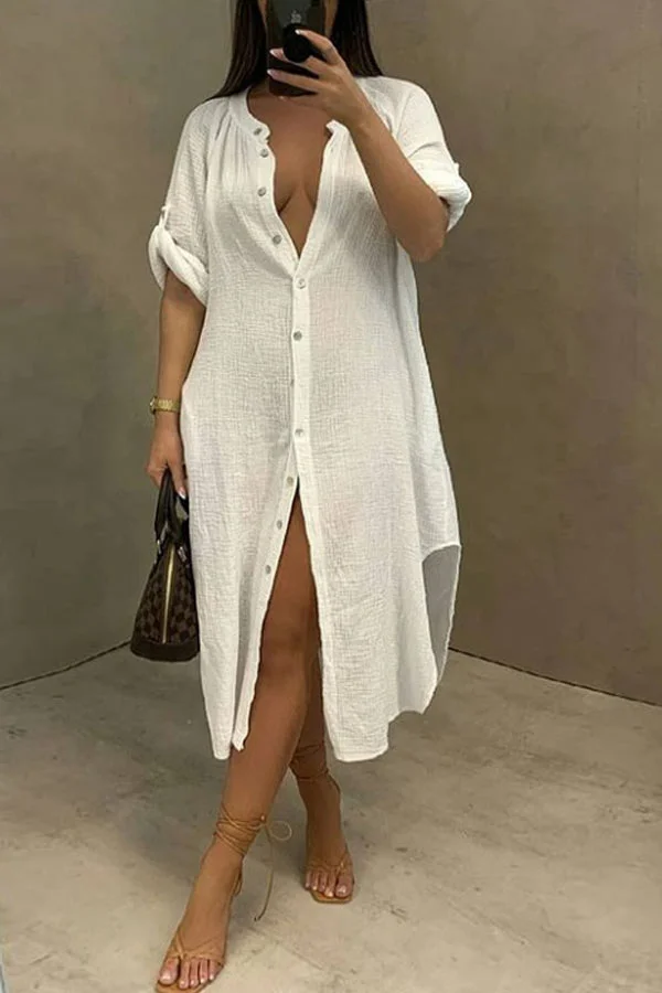 Casual Loose Shirt Solid Color Dress