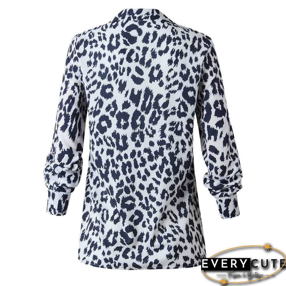 Oversized Retro Long Sleeve Leopard Print Button Up Shirt Womens