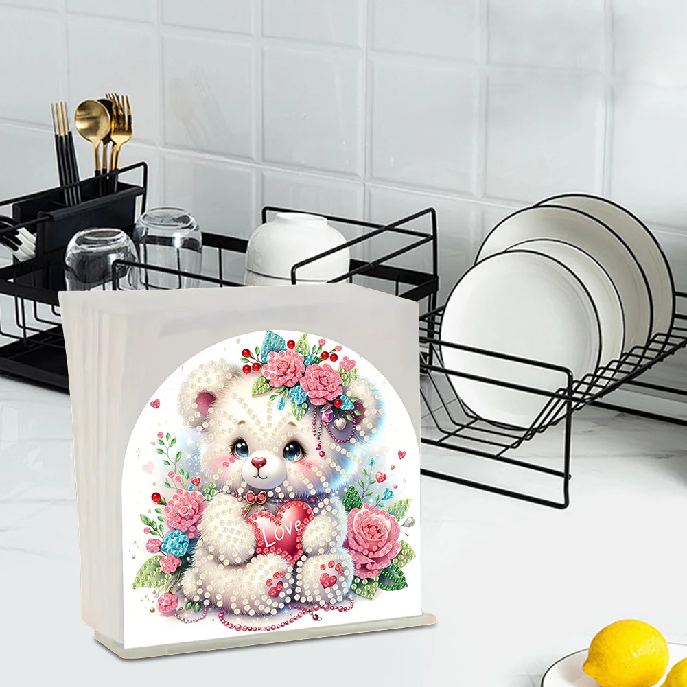 5D DIY Rose Bear Acrylic DIY Diamond Art Painting Napkin Holder Set 