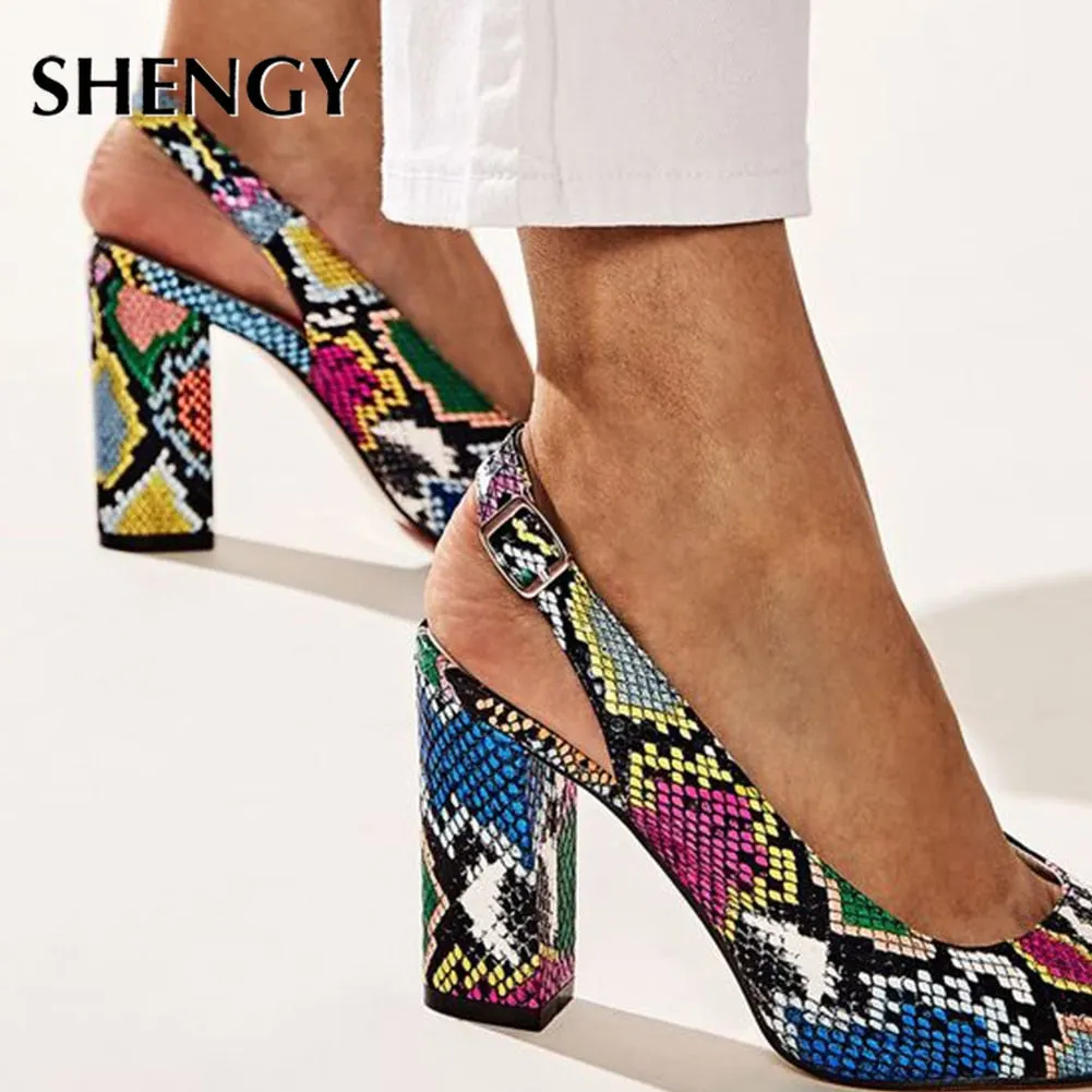 SHY High Heels 2022 New INS HOT Design Multi Snake Printed Summer Sandals Woman Shoes Party Lady Female Office Shoes