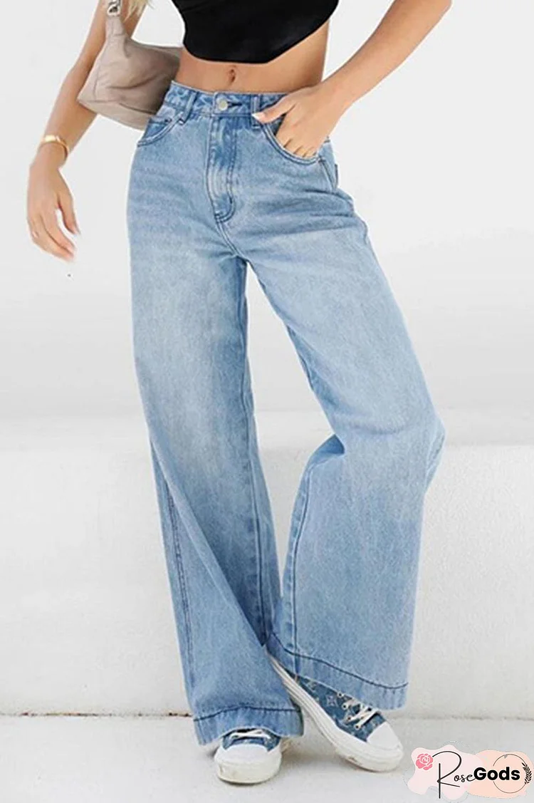 Street Solid Patchwork Straight Denim Jeans
