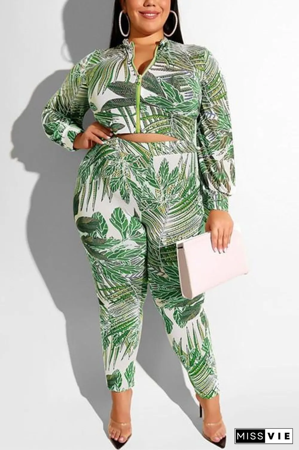Fashion Casual Print Zipper Long-Sleeved Set