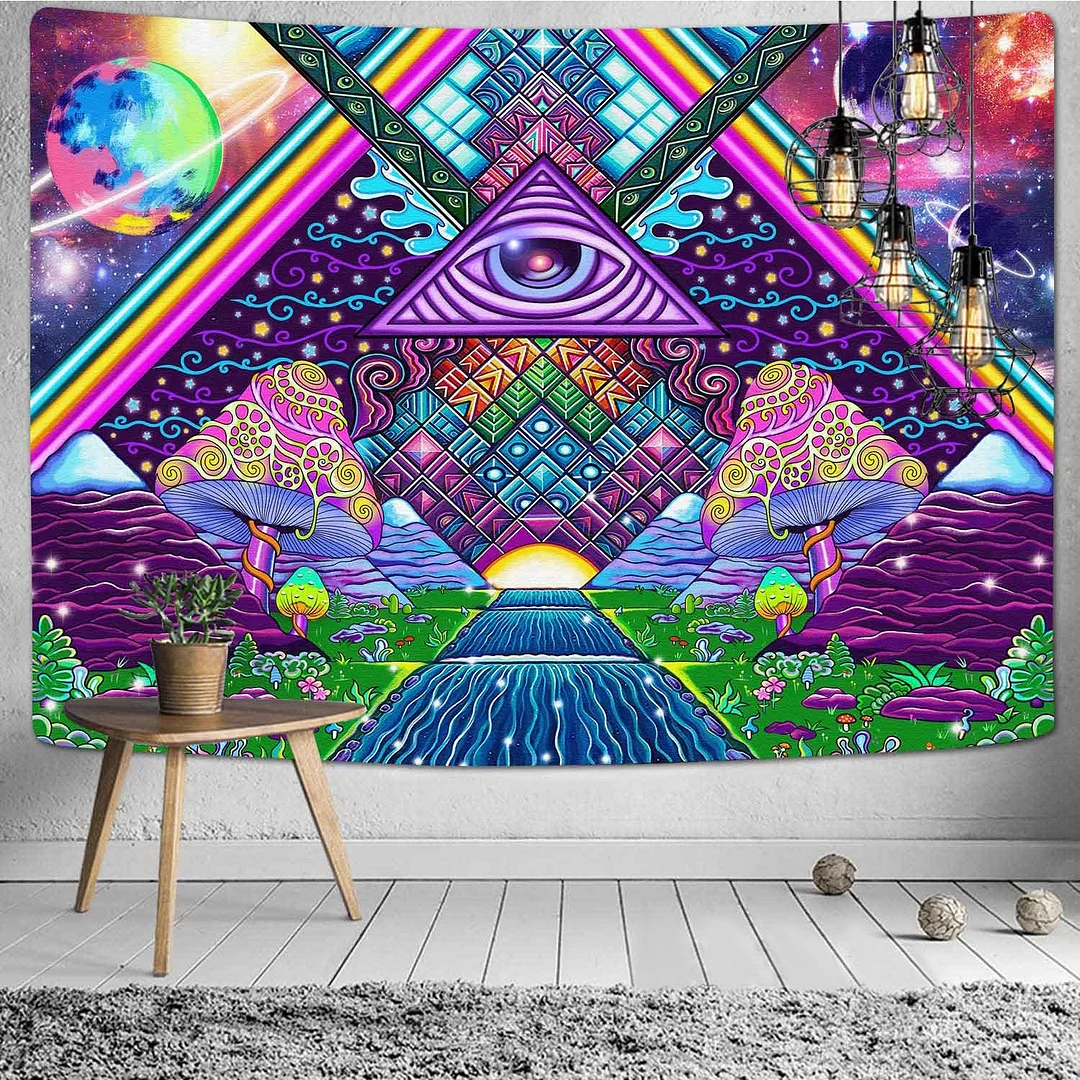 Viking Raven Tapestry Mysterious Viking Meditation Psychedelic Runes Art Wall Hanging Tapestries for Living Room Decor Yoga Mat