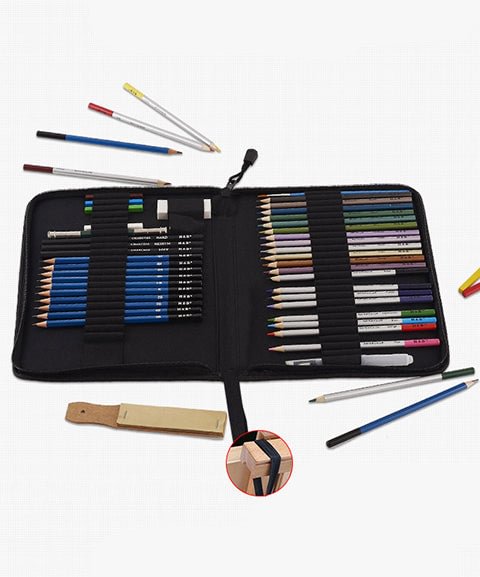 51 Pcs Professional Colored And Sketch Pencils Kit