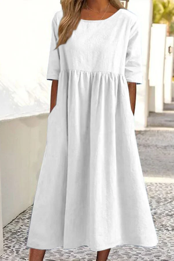 Women's Cotton Linen Cozy Vintage Dress