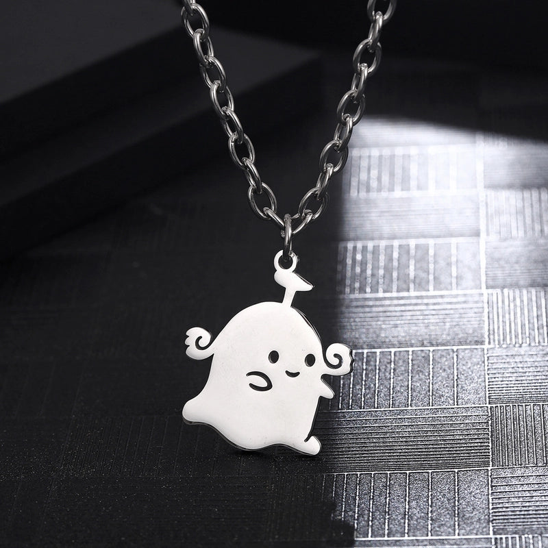 Cartoon Style Cute Ghost Titanium Steel Polishing Hollow Out Halloween Unisex Pendant Necklace