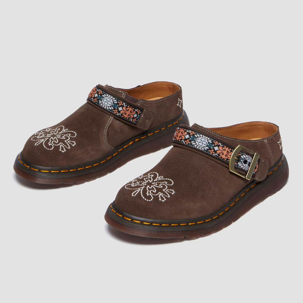 Chic Brown Embroidered Round Toe Buckle Strap Flat Mules Shoes Nicepairs