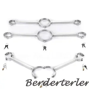 pornhint Pornhint Stainless Steel Handcuffs Shackles Metal Wrist Cuffs Neck Collar Restraints