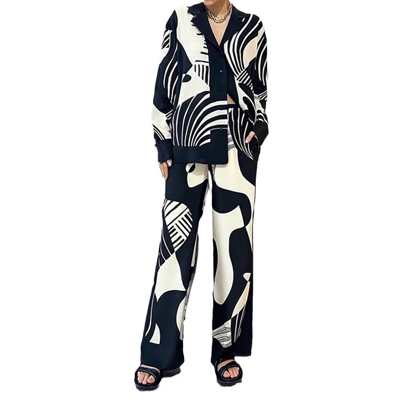 Uveng Uveng Women's Winter New Temperament Trend Lazy Wind Print Shirt Long Sleeve Fashion Suit Female