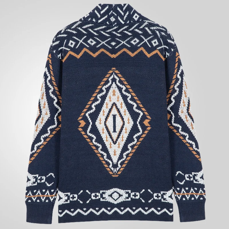 Uveng Uveng Men's Vintage Heavy Industry Knit Jacket Geometrical Long Sleeve R-Shirt Sweater SY0067