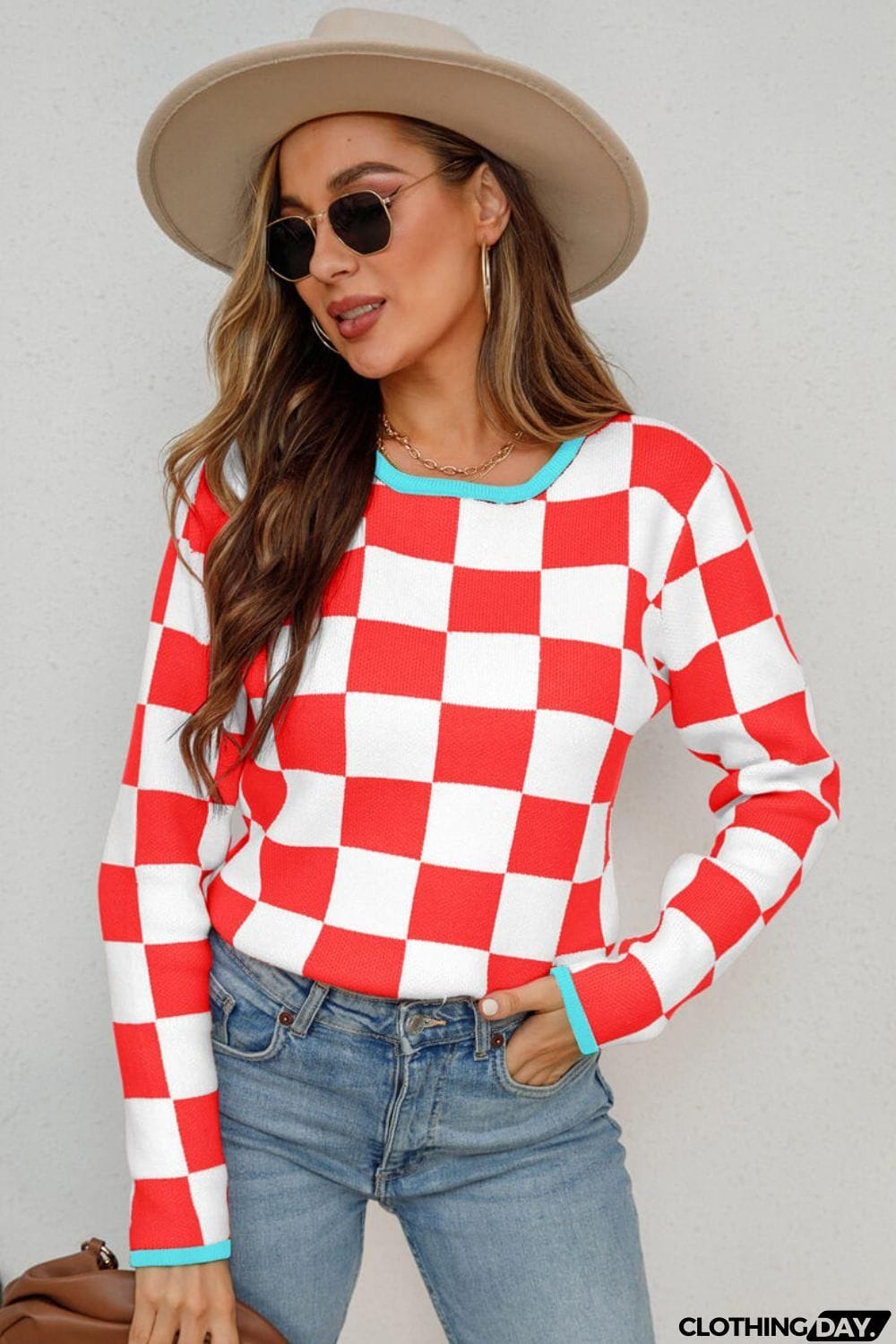 Checkered Round Neck Sweater