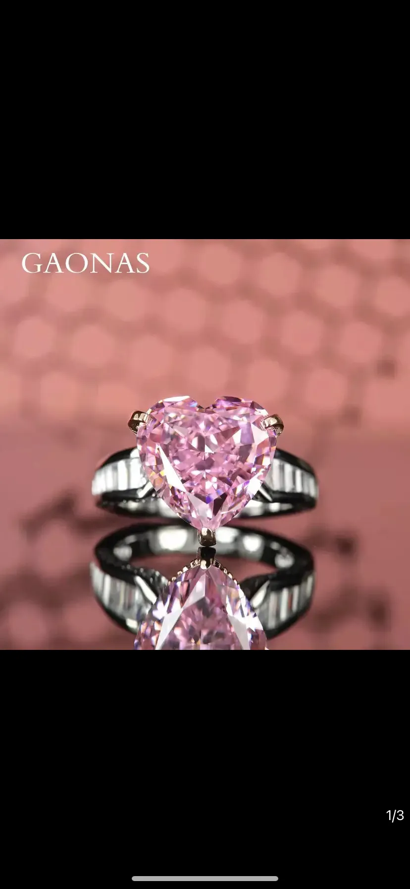 925 Silver Rich Woman's Happy Cherry Blossom Pink Large Carat Pink Diamond Ring