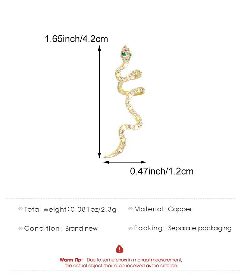 Snake Ear Bone Clip Gold Plated Zirconia Earrings