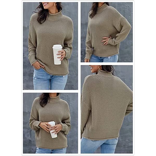 Womens Turtleneck Pullover Sweaters Batwing Long Sleeve Loose Chunky Knitted Jumpers Tops