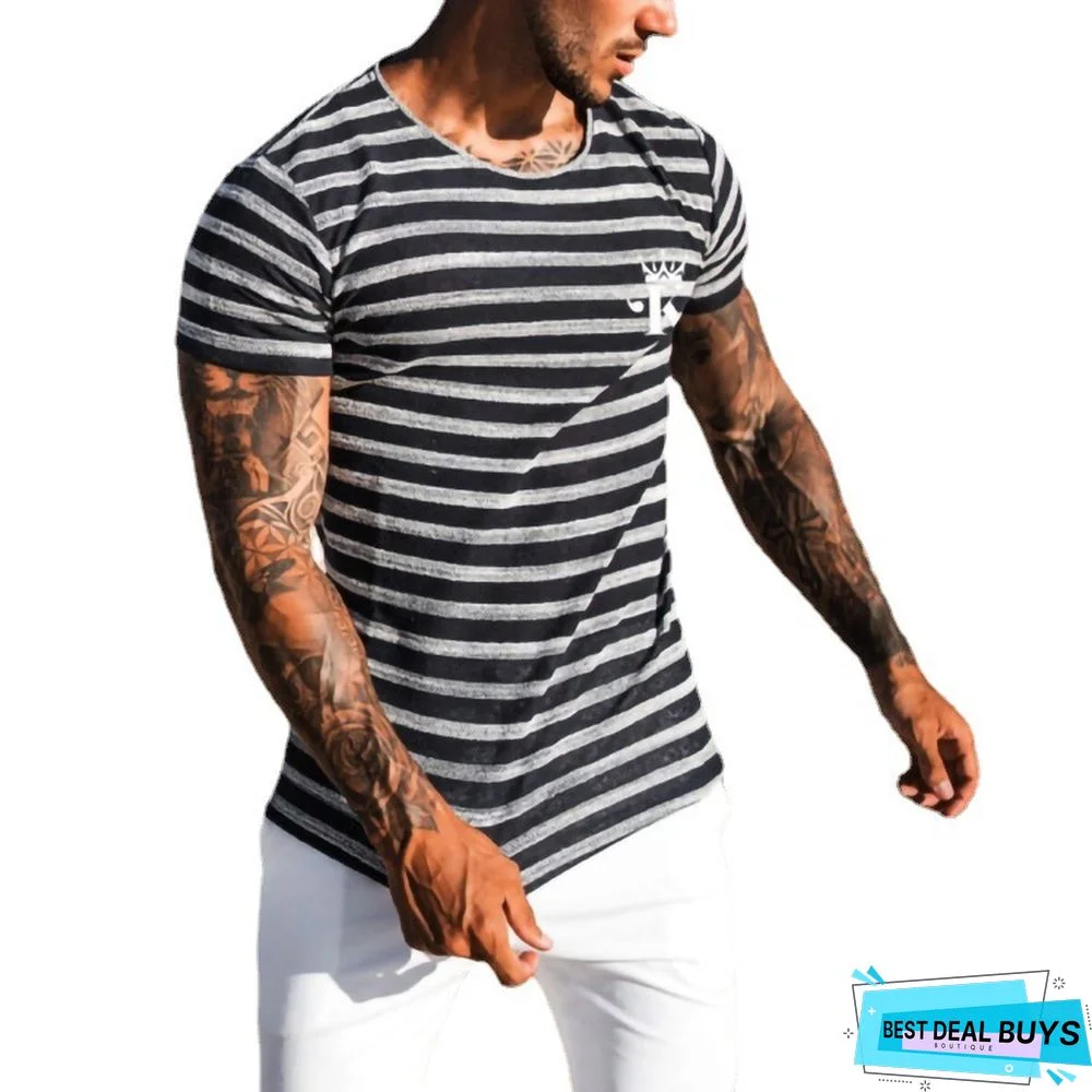 Men's Casual Round Neck Short Sleeve Digital Printing Slim Pullover Men's T-Shirt