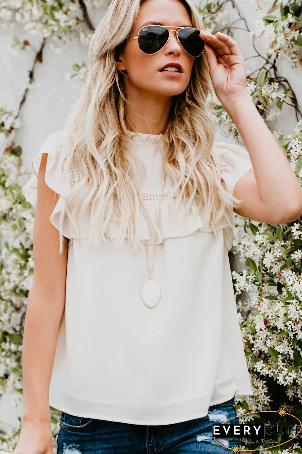 White Flutter Ruffled Top