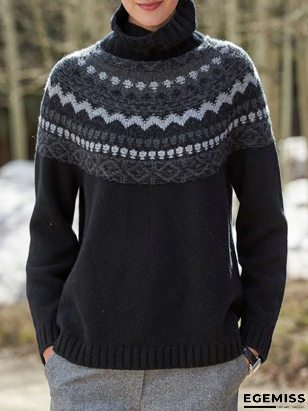 Black Long Sleeve Printed plus size Sweater | EGEMISS