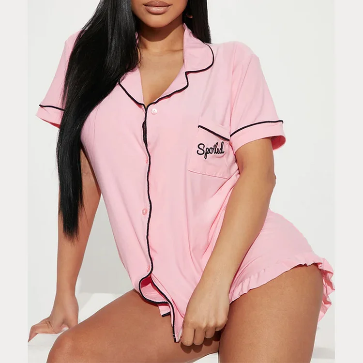Short-sleeved Pocket Letters Pajamas