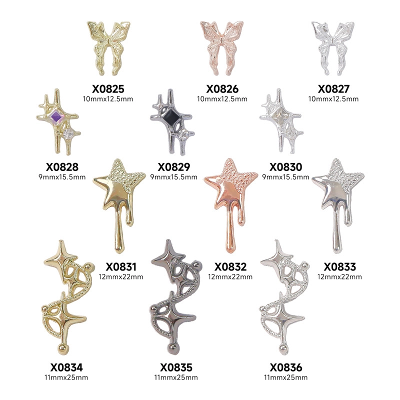 New Nail Art Crock Heart Retro Punk Style Sweet Cool Asymmetric Star Butterfly Alloy Jewelry Diamond DIY Accessories