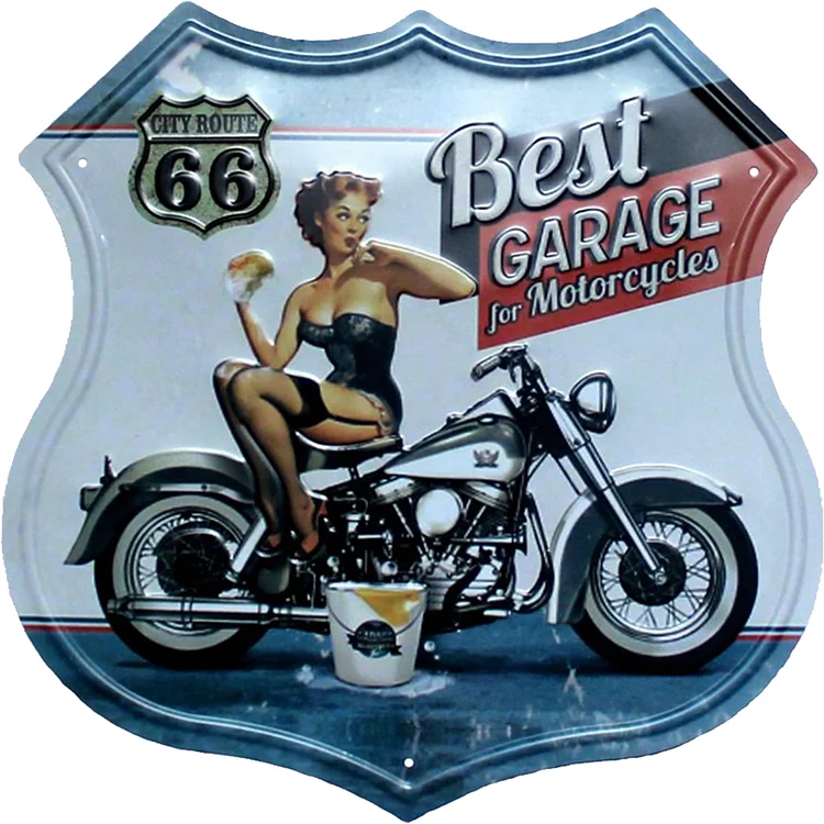 Meilleur garage route 66 - bouclier en forme de bouclier vintage enseignes en étain / panneaux en bois - 11.8x11.8in