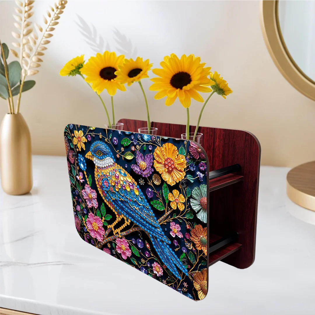 Bird DIY Flower Vase Wooden Double Sided Desktop Diamond Art Kit for Home Decor