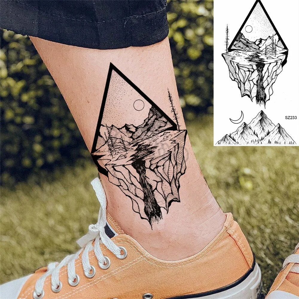 Black Dandelion With Creative Tattoos For Women Men Realistic Sea Wave Mountain Lavender Fake Tattoo Sticker Arm Leg Tatoos 3D