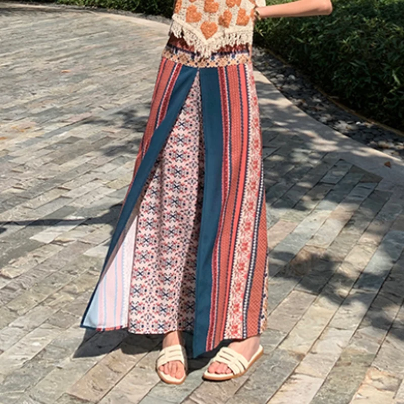 Churchf Churchf New Print Wide-Leg Pants Ethnic Snow Spinning Pants Bohemian Beach Pants Women