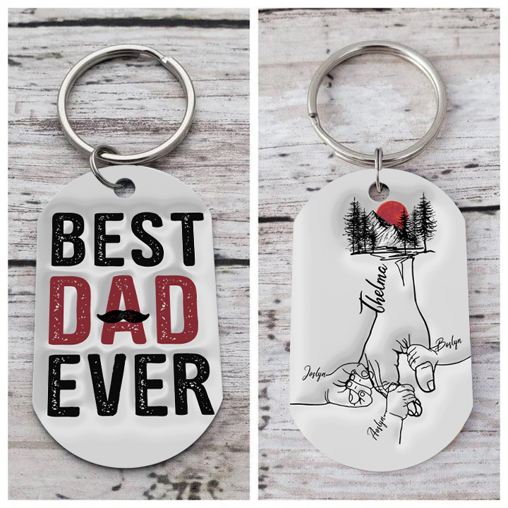 Best Dad Ever - Personalised 4 Names Holding Hands Keychain Custom Family Keychain Father's Day Gifts-Jessemade AU