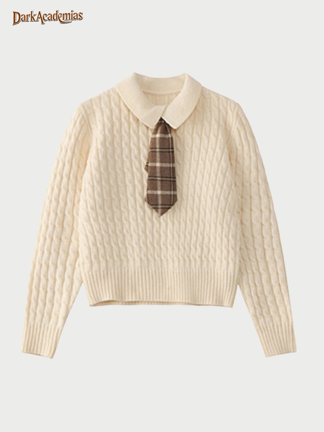 Cream White College Knitted Sweater (free Tie)