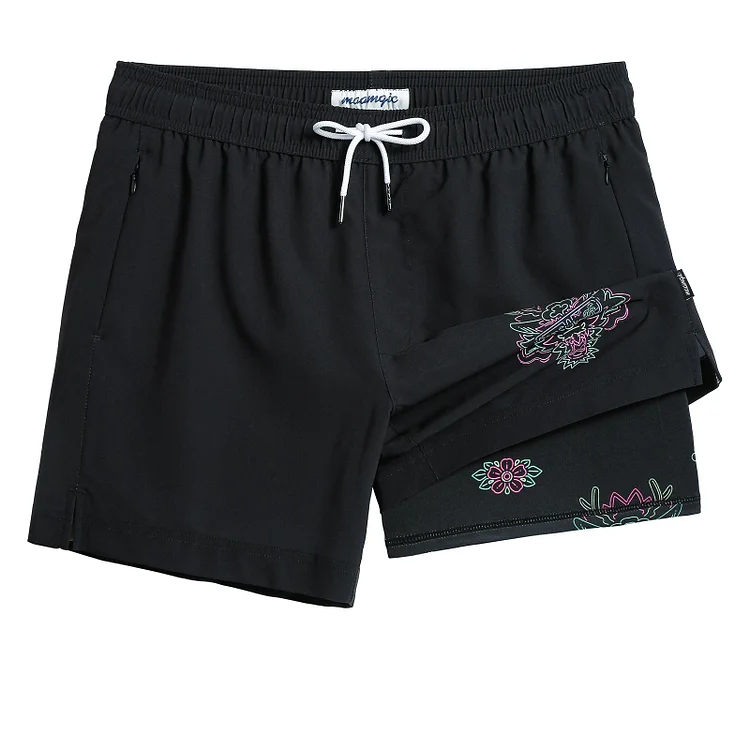 5.5 Inseam 2 in 1 Stretch Short Liner Black Neon Swim Shorts