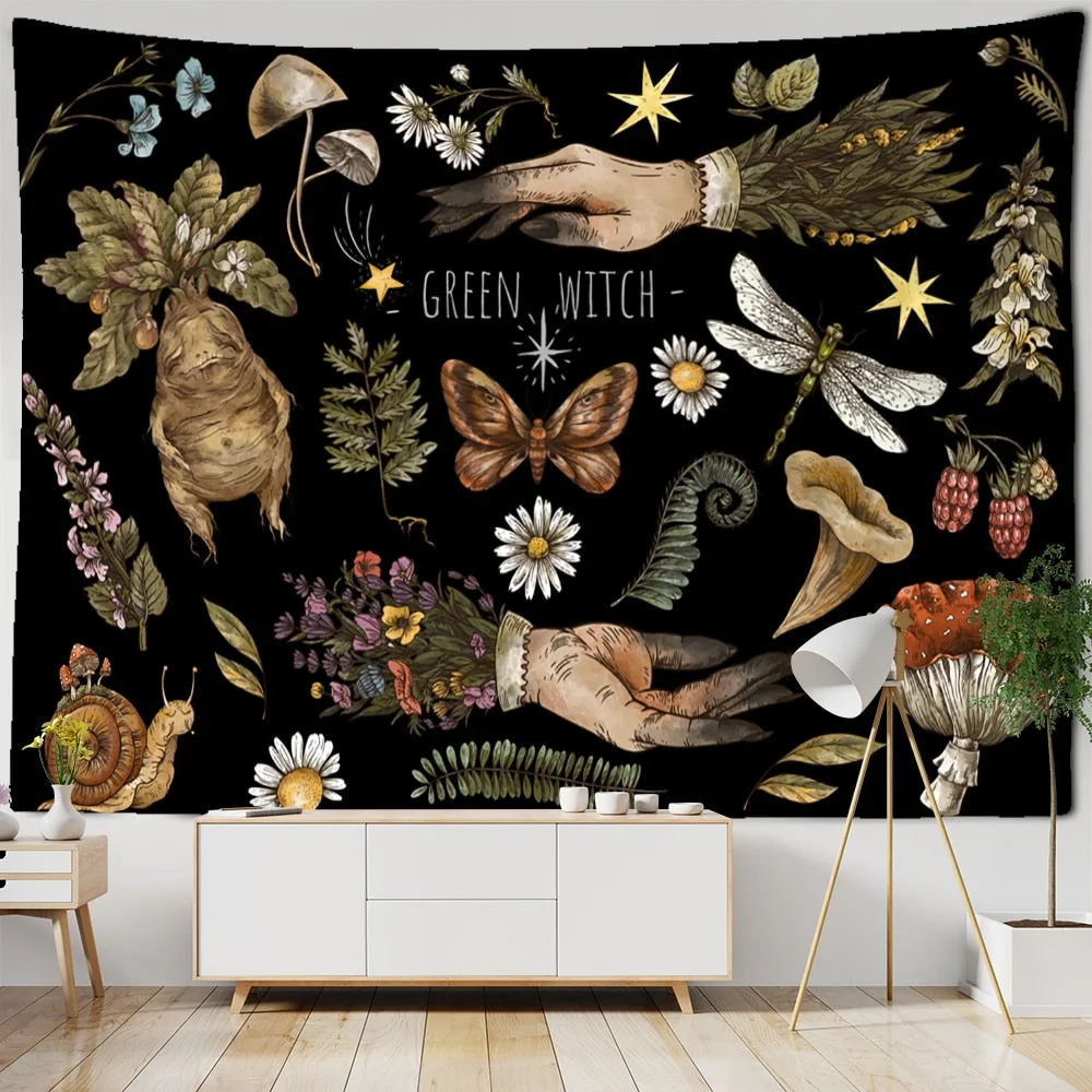 Vintage Sun Tapestry Wall Hanging Botanical Celestial Floral Hippie Flower Wall Starry Dormitory Decor