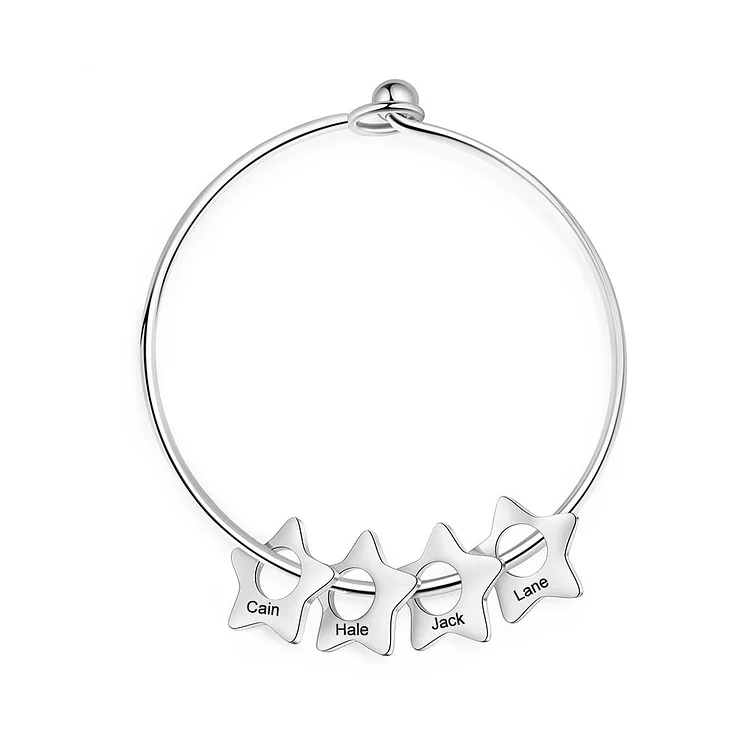 Pulsera personalizada con número y amuletos estrellados 4 nombres